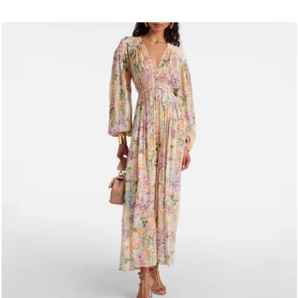 Zimmermann Pink and Yellow Smocked Maxi Dress with Bishop Sleeves